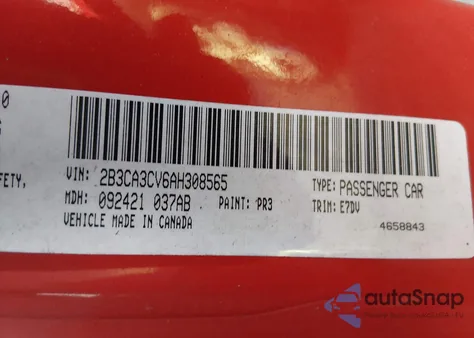 2010 Dodge Charger Sxt from USA, damaged, VIN 2B3CA3CV6AH308565